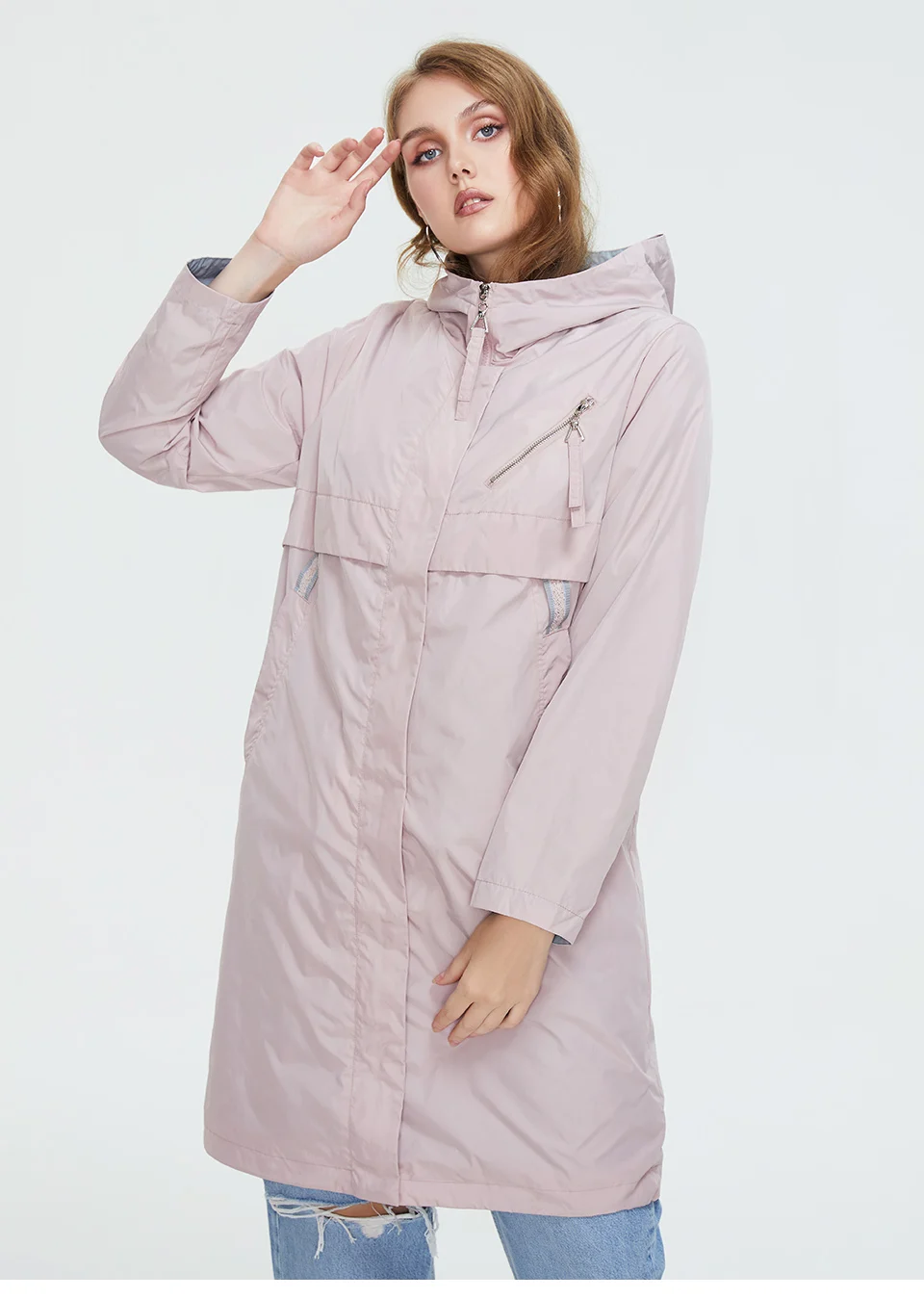 Astrid 2022 Autumn Women's Trench Coat Women Jacket zipper Hooded Outerwear Female Fashion Loose Long Bright Solid Windbreaker