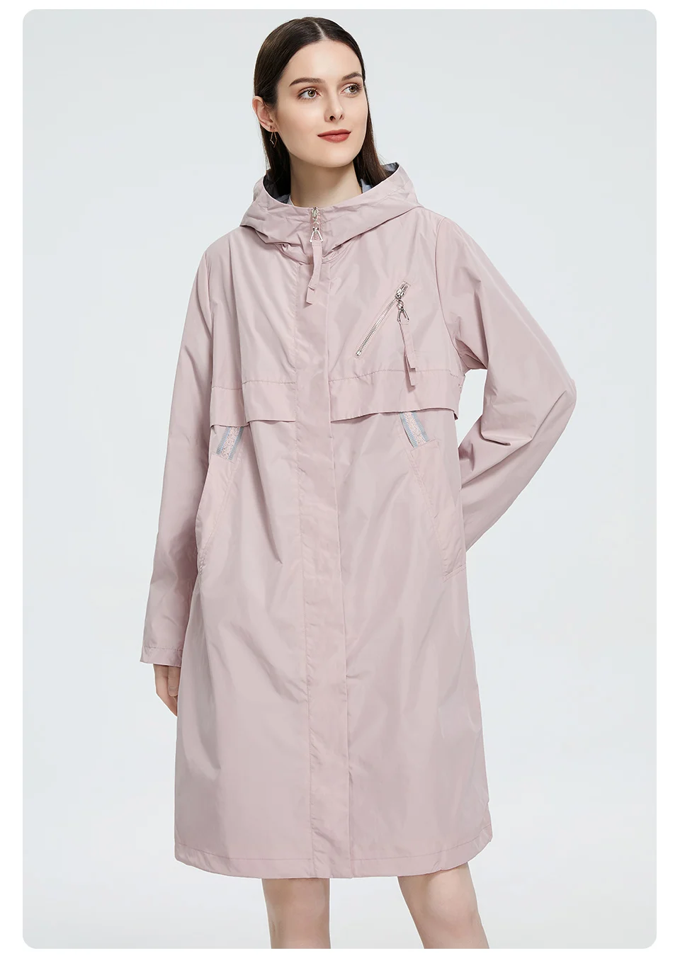 Astrid 2022 Autumn Women's Trench Coat Women Jacket zipper Hooded Outerwear Female Fashion Loose Long Bright Solid Windbreaker