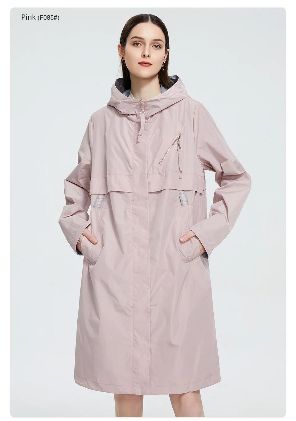 Astrid 2022 Autumn Women's Trench Coat Women Jacket zipper Hooded Outerwear Female Fashion Loose Long Bright Solid Windbreaker