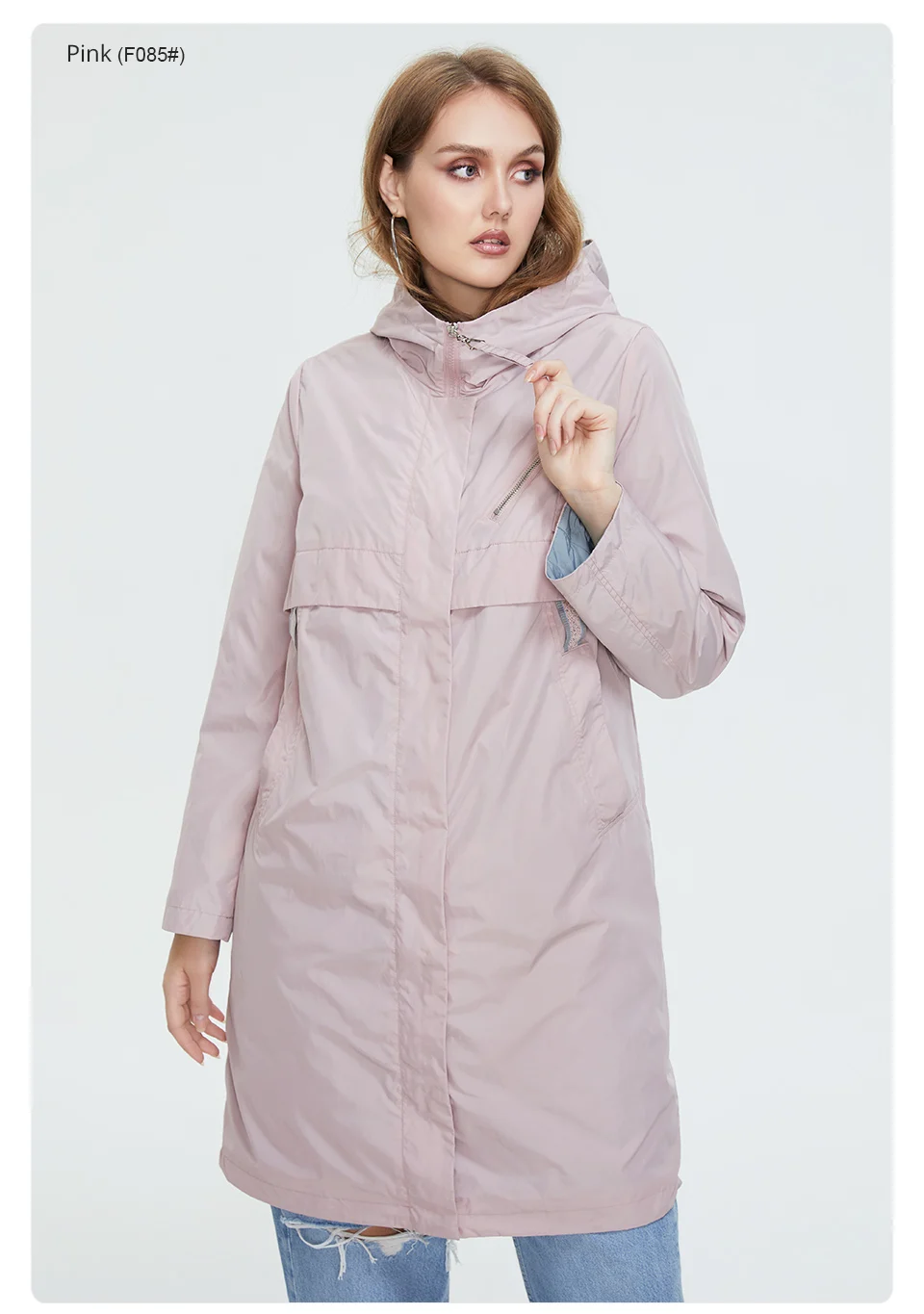 Astrid 2022 Autumn Women's Trench Coat Women Jacket zipper Hooded Outerwear Female Fashion Loose Long Bright Solid Windbreaker