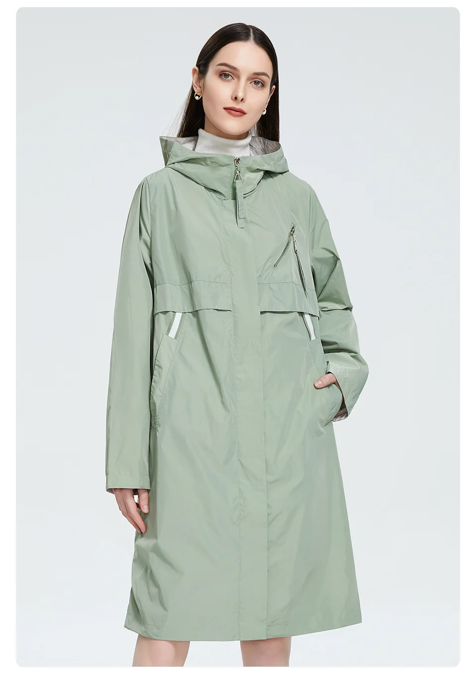 Astrid 2022 Autumn Women's Trench Coat Women Jacket zipper Hooded Outerwear Female Fashion Loose Long Bright Solid Windbreaker