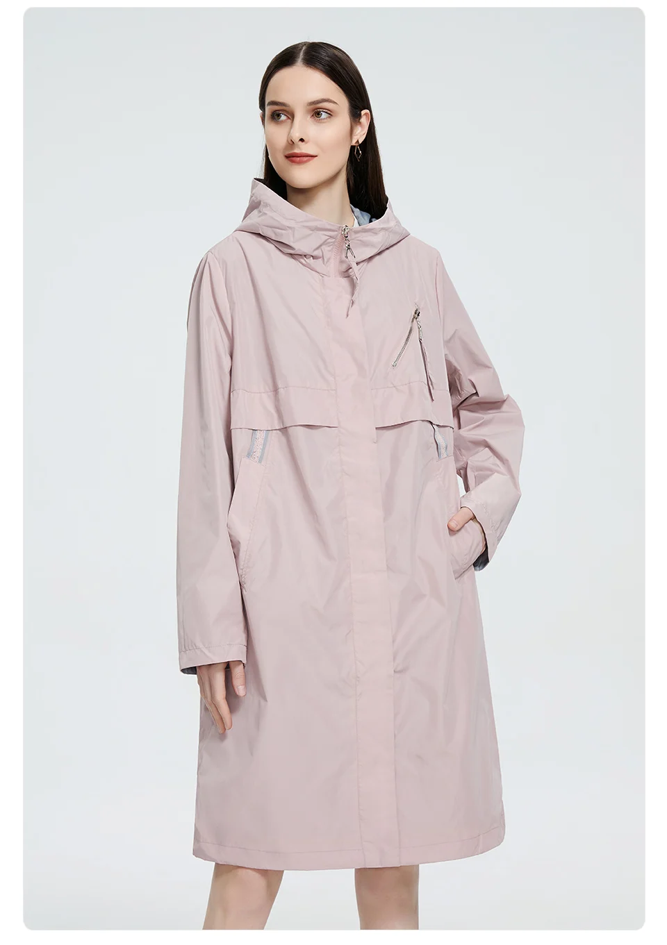Astrid 2022 Autumn Women's Trench Coat Women Jacket zipper Hooded Outerwear Female Fashion Loose Long Bright Solid Windbreaker