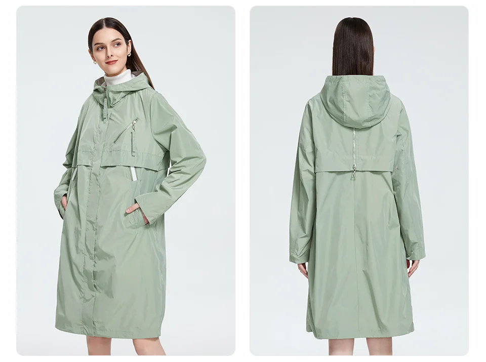Astrid 2022 Autumn Women's Trench Coat Women Jacket zipper Hooded Outerwear Female Fashion Loose Long Bright Solid Windbreaker