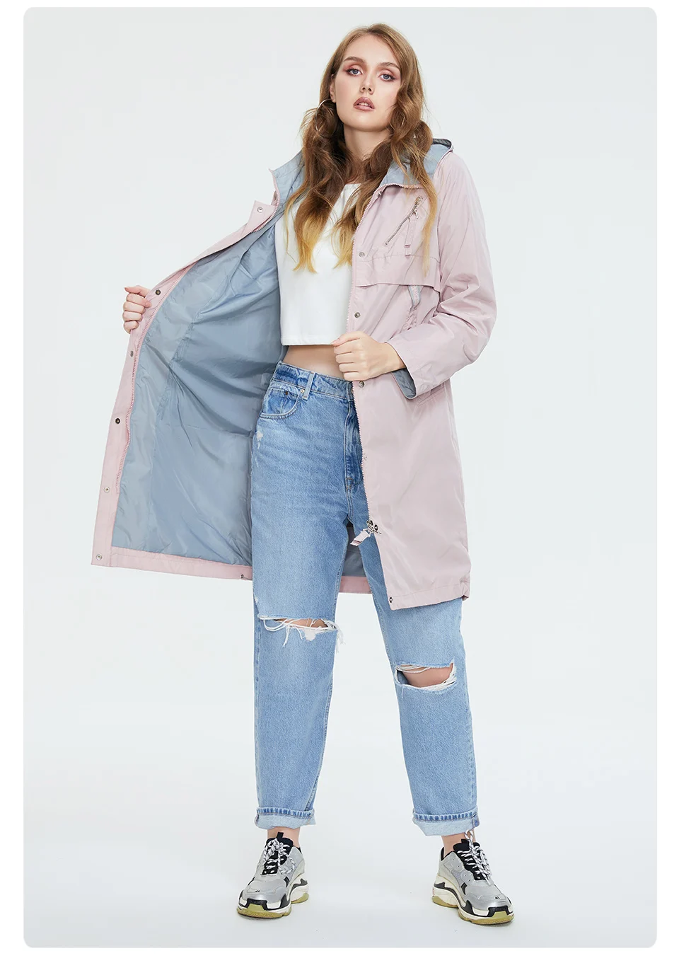 Astrid 2022 Autumn Women's Trench Coat Women Jacket zipper Hooded Outerwear Female Fashion Loose Long Bright Solid Windbreaker