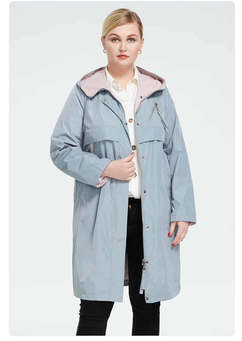Astrid 2022 Autumn Women's Trench Coat Women Jacket zipper Hooded Outerwear Female Fashion Loose Long Bright Solid Windbreaker