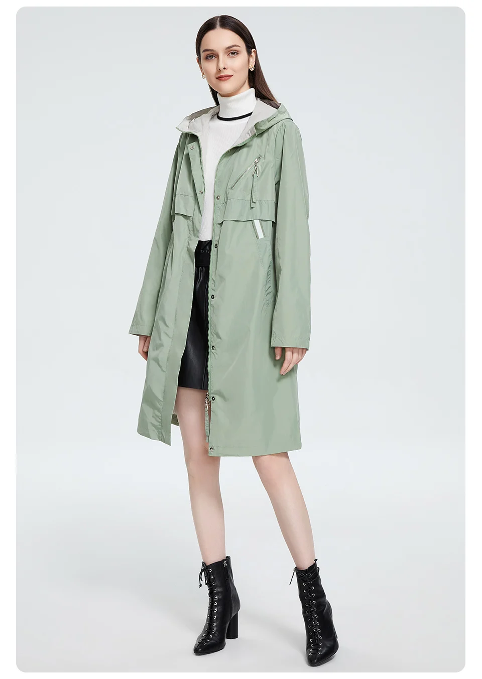 Astrid 2022 Autumn Women's Trench Coat Women Jacket zipper Hooded Outerwear Female Fashion Loose Long Bright Solid Windbreaker