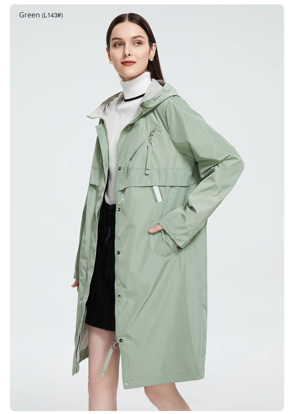 Astrid 2022 Autumn Women's Trench Coat Women Jacket zipper Hooded Outerwear Female Fashion Loose Long Bright Solid Windbreaker