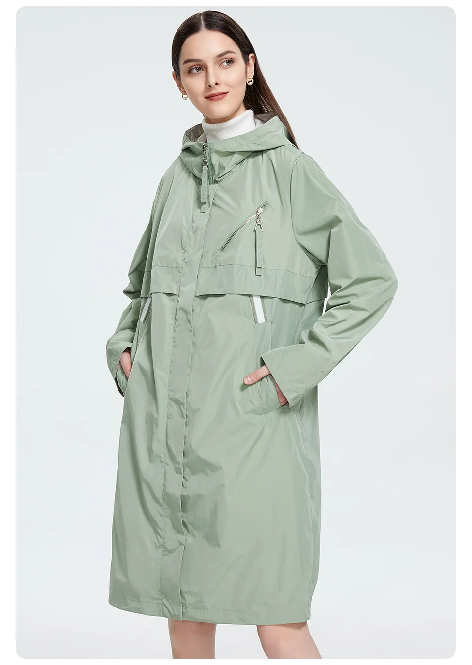 Astrid 2022 Autumn Women's Trench Coat Women Jacket zipper Hooded Outerwear Female Fashion Loose Long Bright Solid Windbreaker