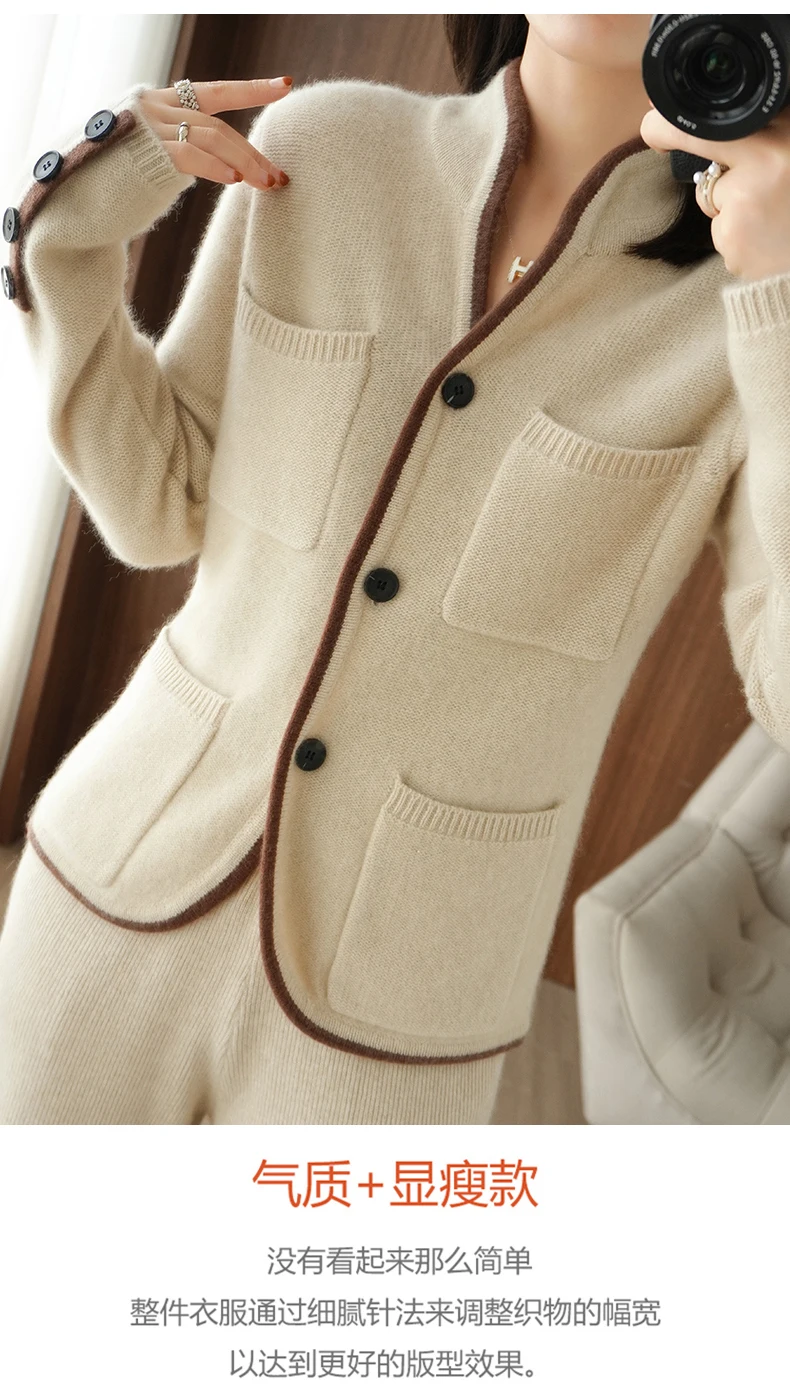 100% Cashmere / Wool Sweater Autumn/Winter 2021 Women's Stand-up Collar Cardigan Casual Knit Tops Korean Plus Size Female Jacket