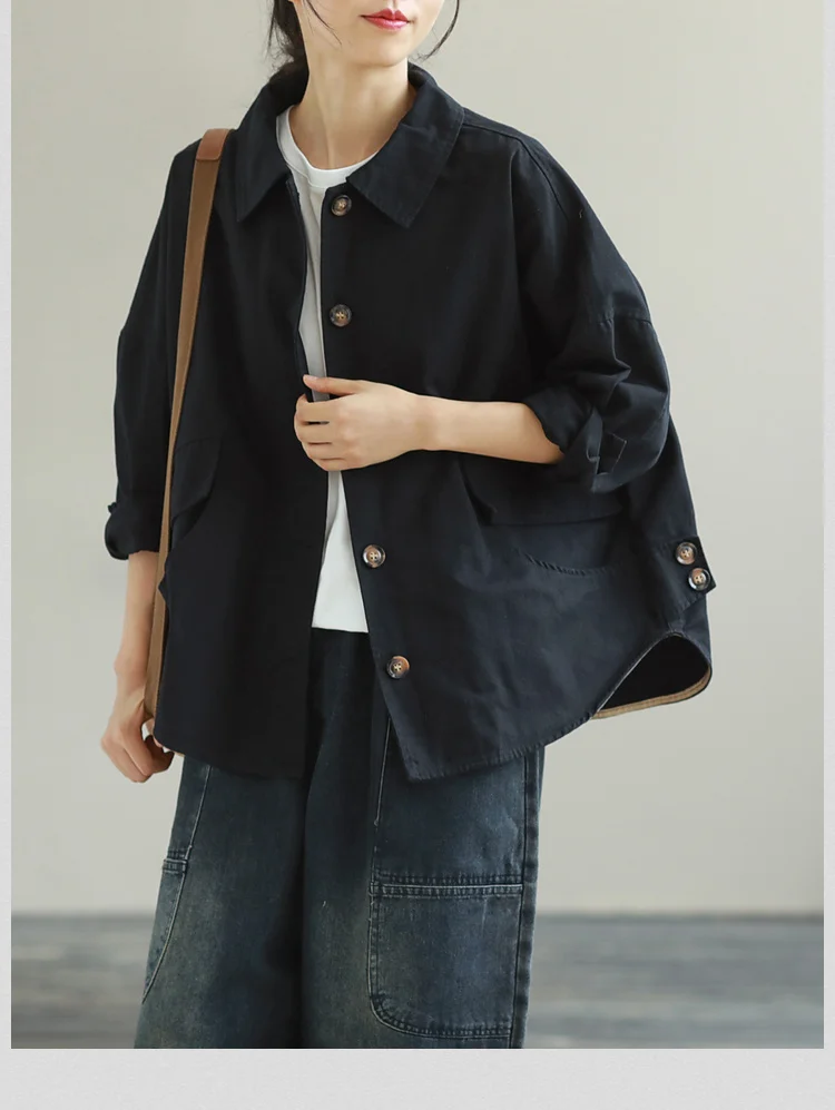 Amax LuluE Autumn 2025 Outerwear Womens Khaki Korean Style Vintage Jacket Basic Lady Casual Coat Button Harajuku Loose Clothing