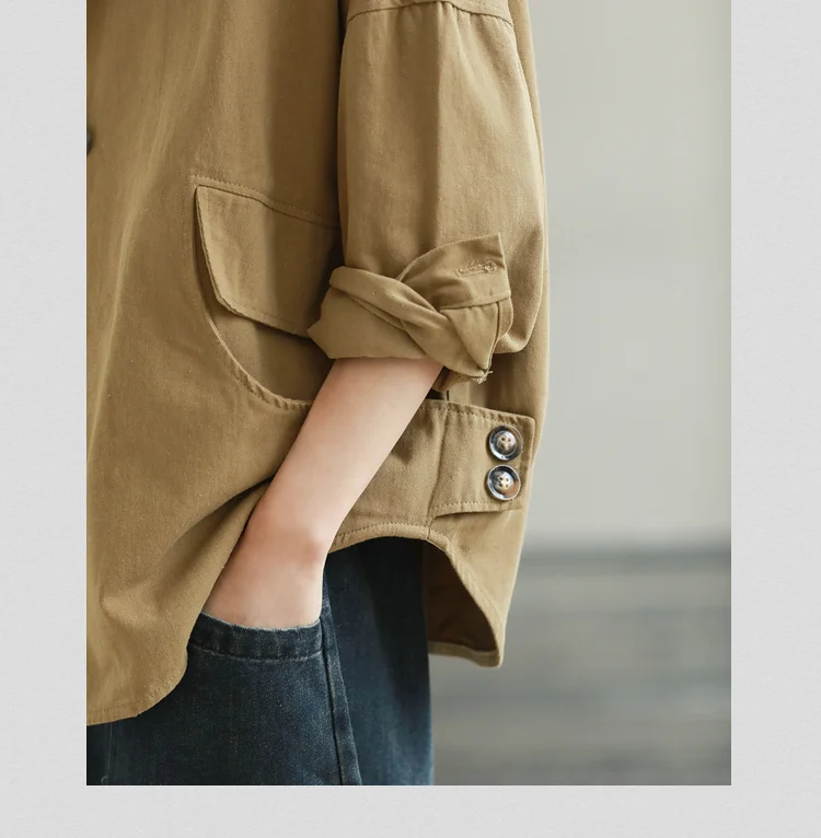 Amax LuluE Autumn 2025 Outerwear Womens Khaki Korean Style Vintage Jacket Basic Lady Casual Coat Button Harajuku Loose Clothing