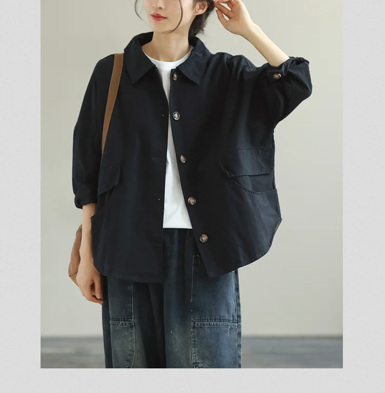 Amax LuluE Autumn 2025 Outerwear Womens Khaki Korean Style Vintage Jacket Basic Lady Casual Coat Button Harajuku Loose Clothing