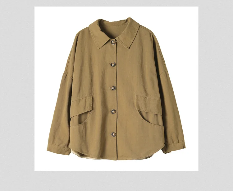 Amax LuluE Autumn 2025 Outerwear Womens Khaki Korean Style Vintage Jacket Basic Lady Casual Coat Button Harajuku Loose Clothing
