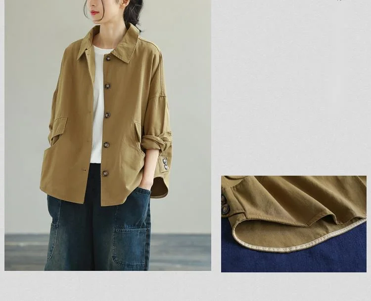 Amax LuluE Autumn 2025 Outerwear Womens Khaki Korean Style Vintage Jacket Basic Lady Casual Coat Button Harajuku Loose Clothing