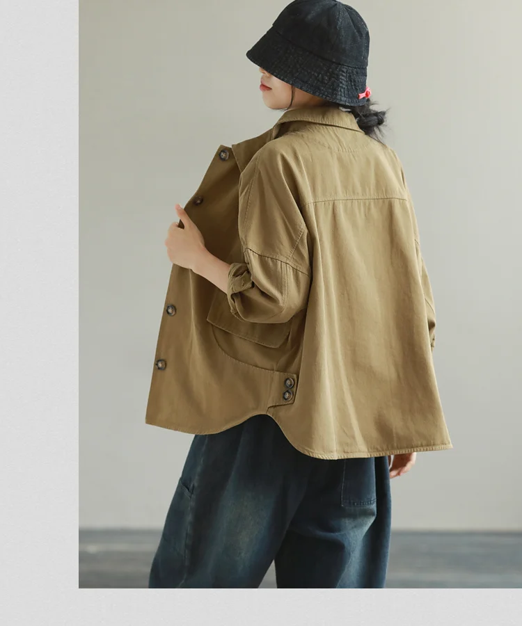 Amax LuluE Autumn 2025 Outerwear Womens Khaki Korean Style Vintage Jacket Basic Lady Casual Coat Button Harajuku Loose Clothing