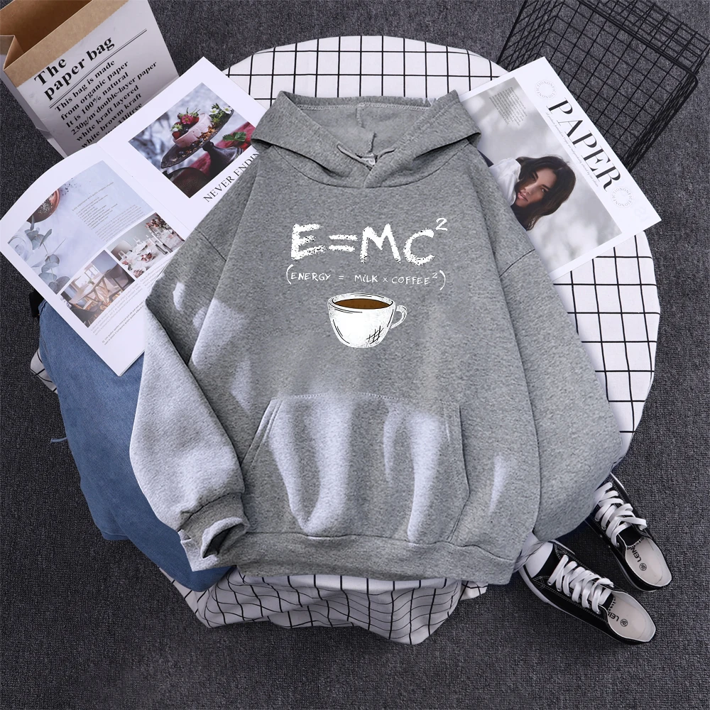 Hoodies E=Mc Coffee Personality Print Hoody For Women Harajuku Aesthetic Hoodie Warm Womens Fleece Oversized Sweatshirt Female