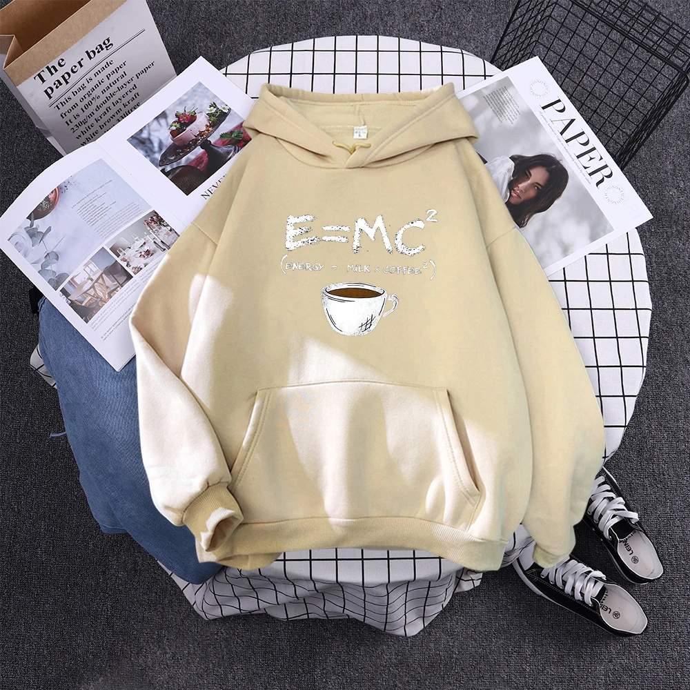Hoodies E=Mc Coffee Personality Print Hoody For Women Harajuku Aesthetic Hoodie Warm Womens Fleece Oversized Sweatshirt Female
