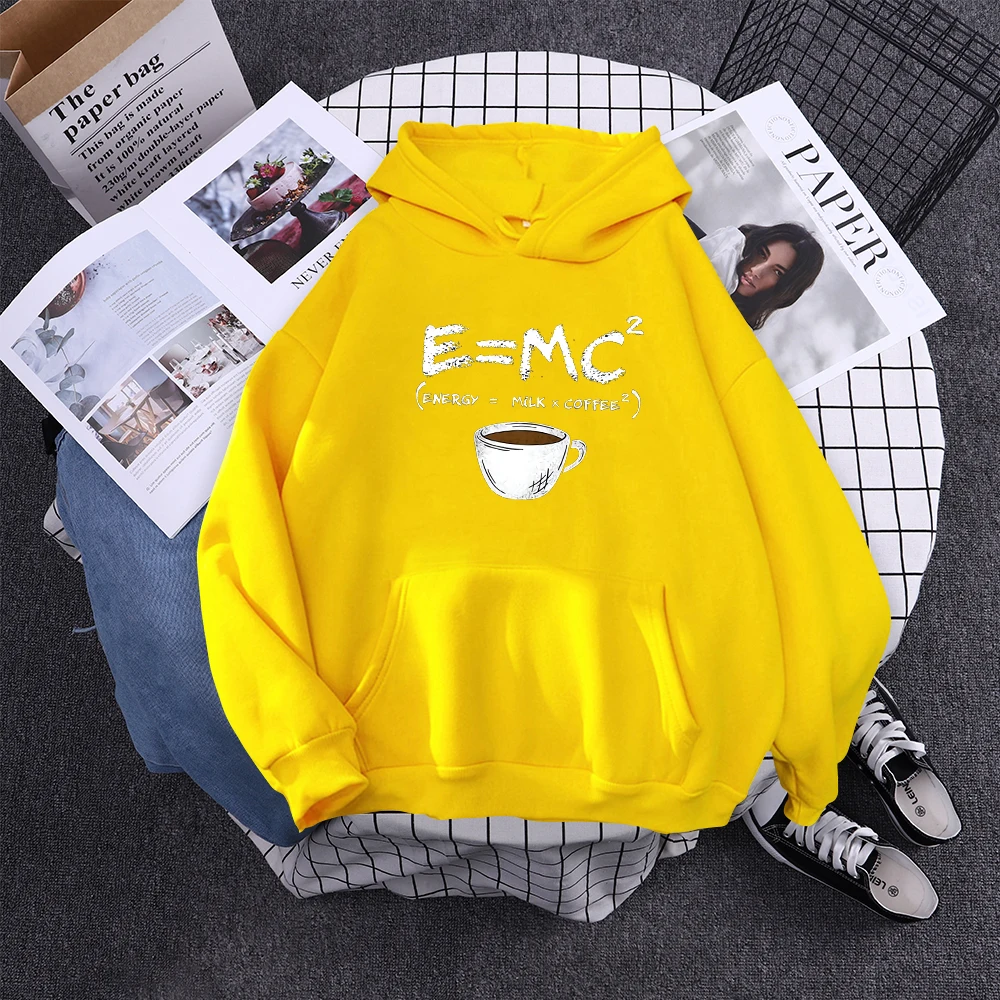 Hoodies E=Mc Coffee Personality Print Hoody For Women Harajuku Aesthetic Hoodie Warm Womens Fleece Oversized Sweatshirt Female