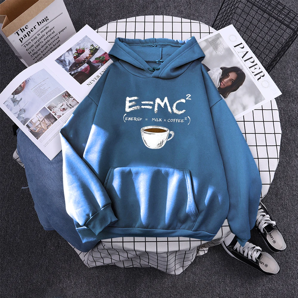 Hoodies E=Mc Coffee Personality Print Hoody For Women Harajuku Aesthetic Hoodie Warm Womens Fleece Oversized Sweatshirt Female