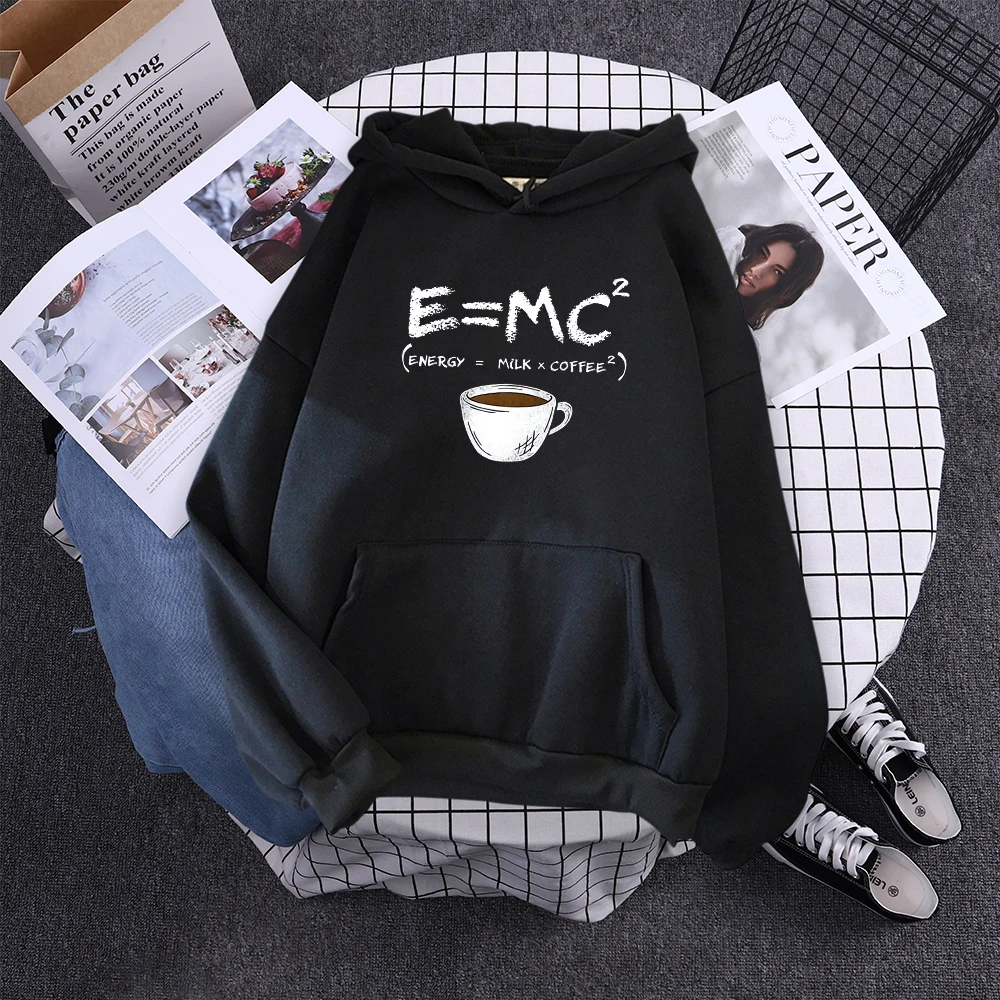 Hoodies E=Mc Coffee Personality Print Hoody For Women Harajuku Aesthetic Hoodie Warm Womens Fleece Oversized Sweatshirt Female