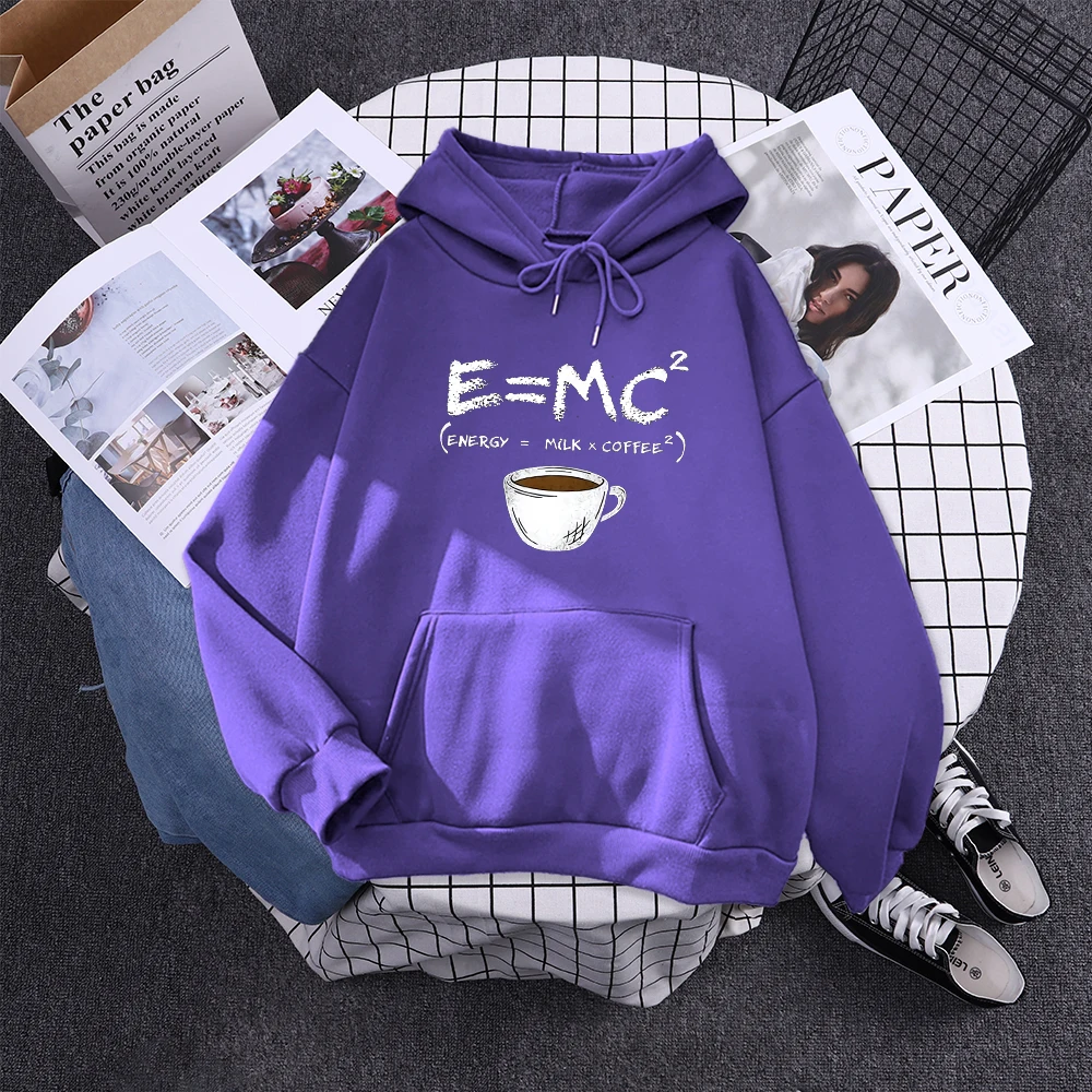 Hoodies E=Mc Coffee Personality Print Hoody For Women Harajuku Aesthetic Hoodie Warm Womens Fleece Oversized Sweatshirt Female