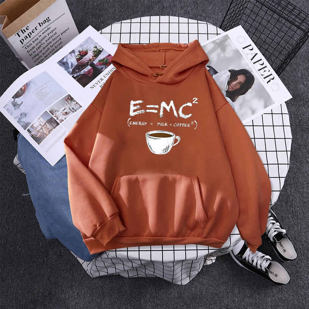 Hoodies E=Mc Coffee Personality Print Hoody For Women Harajuku Aesthetic Hoodie Warm Womens Fleece Oversized Sweatshirt Female