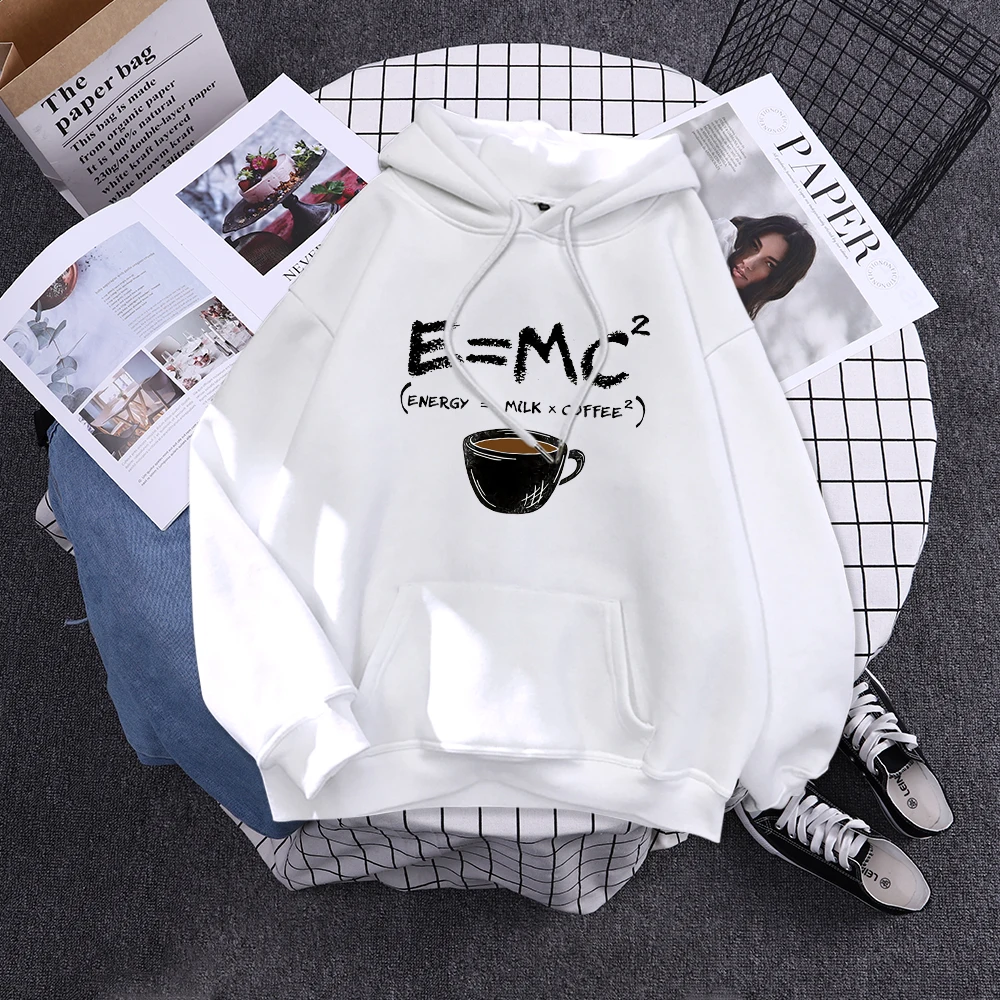 Hoodies E=Mc Coffee Personality Print Hoody For Women Harajuku Aesthetic Hoodie Warm Womens Fleece Oversized Sweatshirt Female