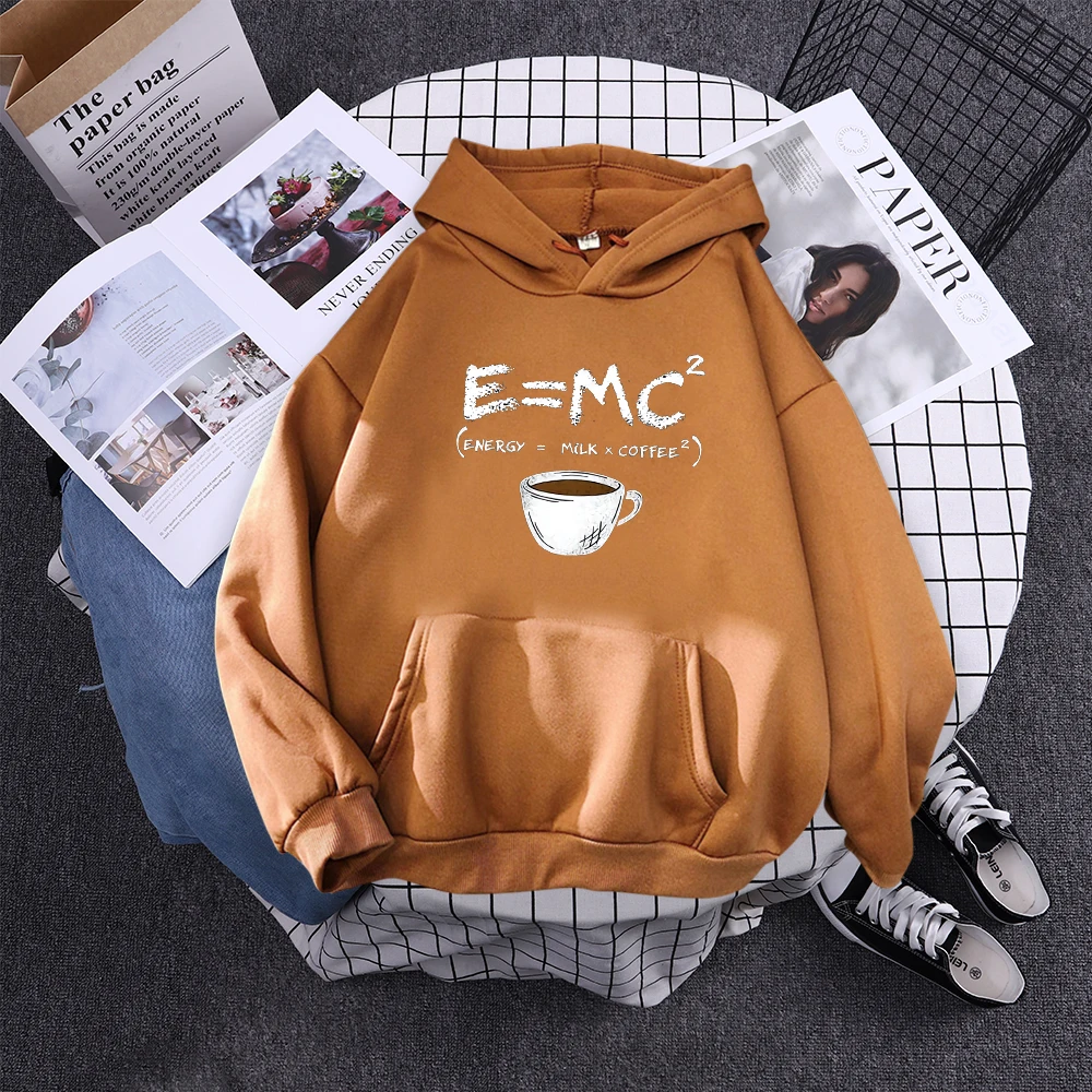 Hoodies E=Mc Coffee Personality Print Hoody For Women Harajuku Aesthetic Hoodie Warm Womens Fleece Oversized Sweatshirt Female