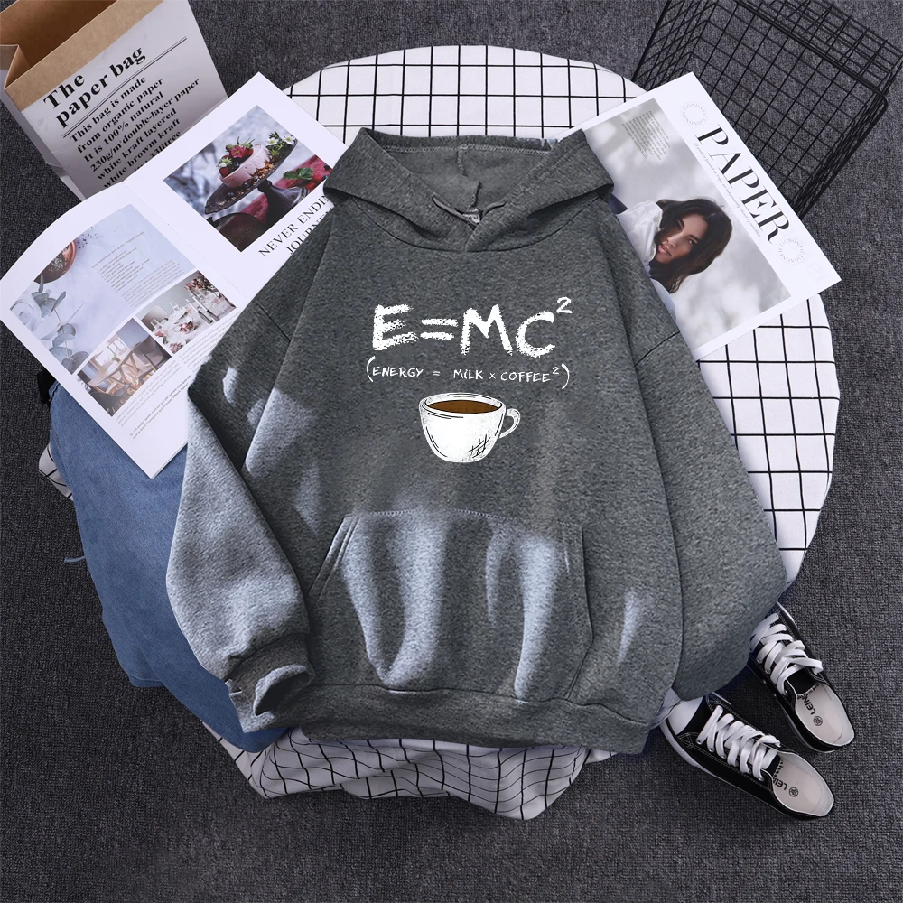 Hoodies E=Mc Coffee Personality Print Hoody For Women Harajuku Aesthetic Hoodie Warm Womens Fleece Oversized Sweatshirt Female
