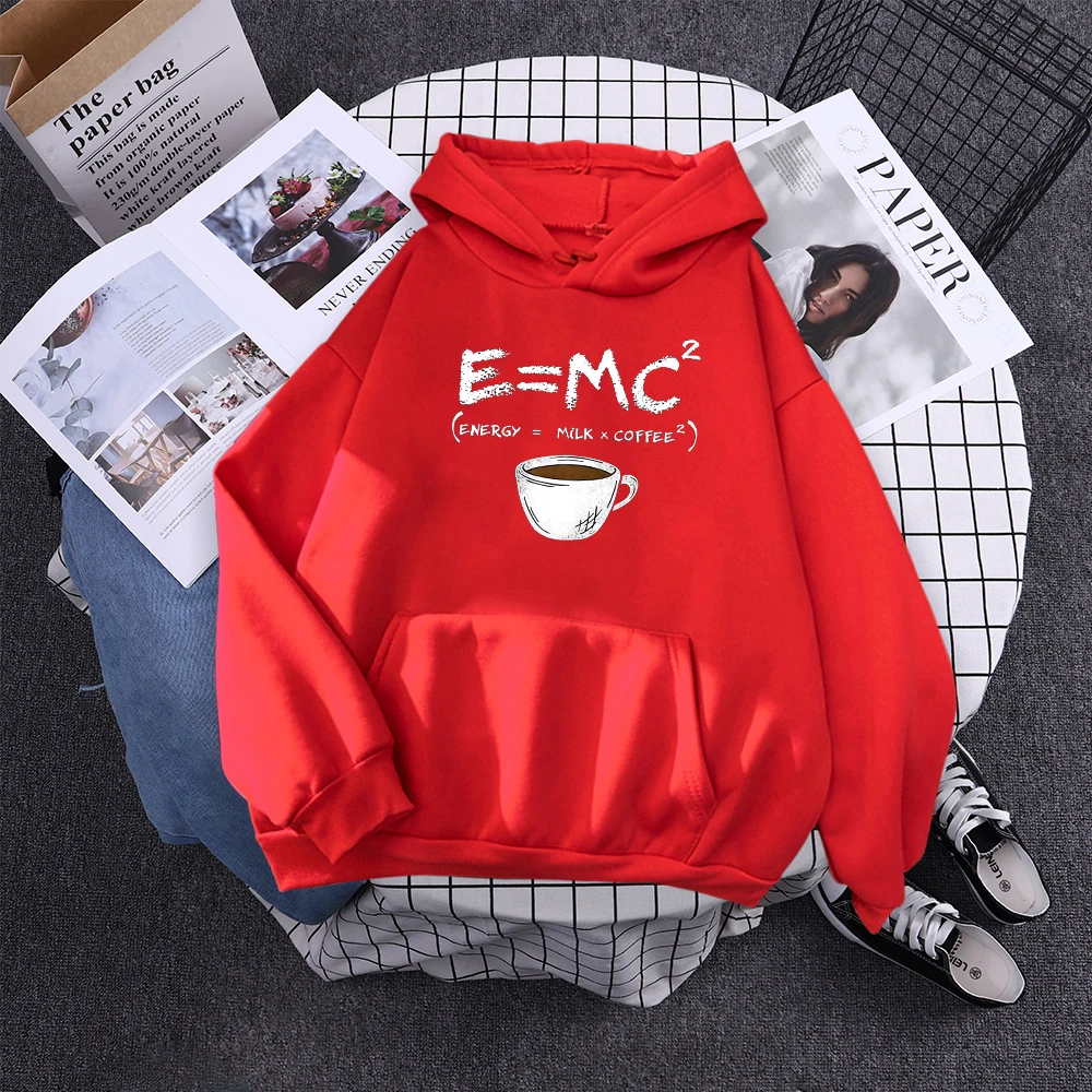 Hoodies E=Mc Coffee Personality Print Hoody For Women Harajuku Aesthetic Hoodie Warm Womens Fleece Oversized Sweatshirt Female