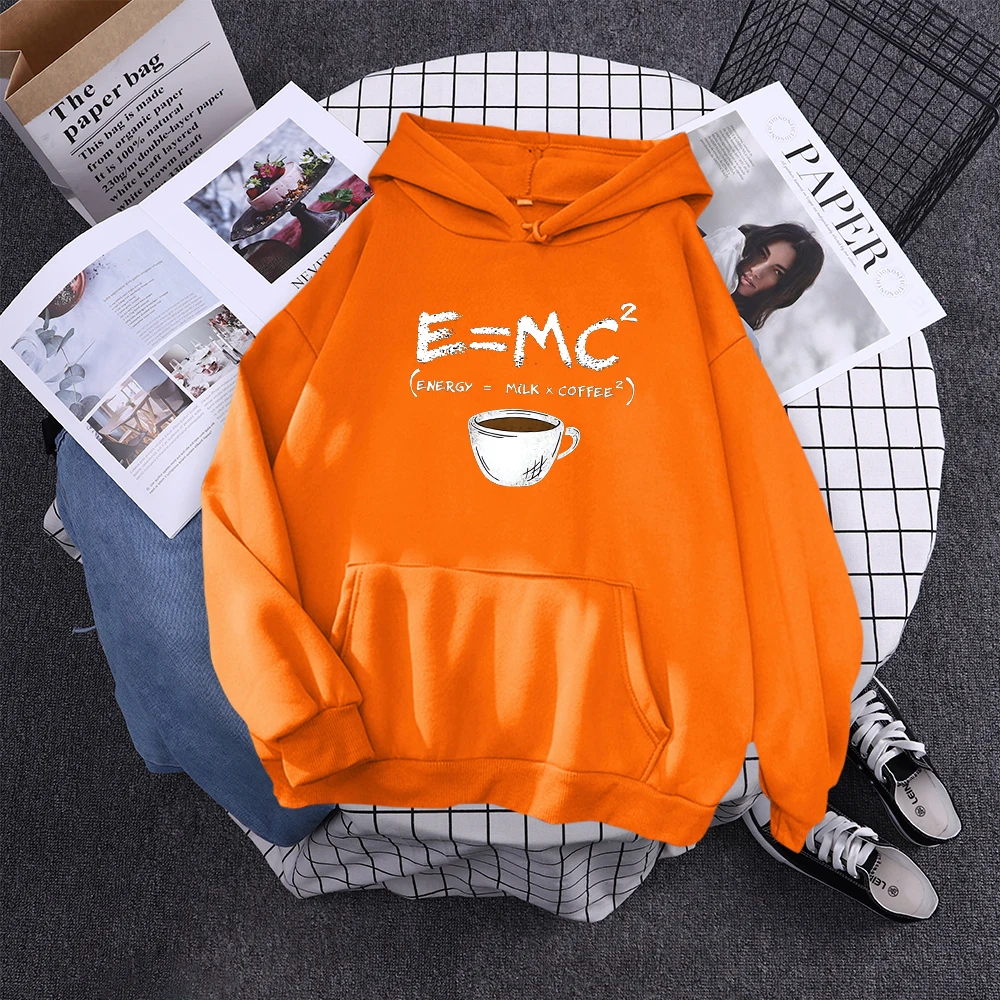 Hoodies E=Mc Coffee Personality Print Hoody For Women Harajuku Aesthetic Hoodie Warm Womens Fleece Oversized Sweatshirt Female