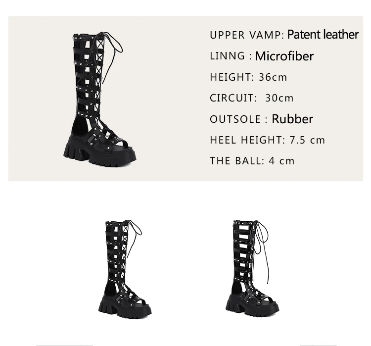 Patent Leather Hollow Cross Straps Roman Style Women's Sandals Metal Rivets Waterproof Platform To Increase The Height Sandals