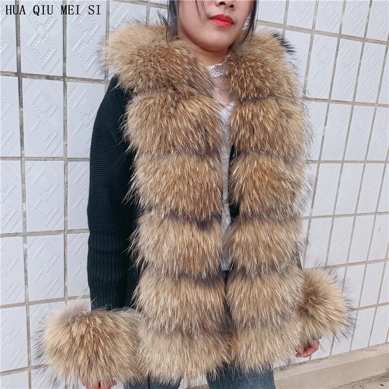 HU QIU MEI SI Women Real Fox Fur Knitted Cardigan Woolen Sweater with Real Fox Fur Collar and Raccoon Fur Collar Cardigan