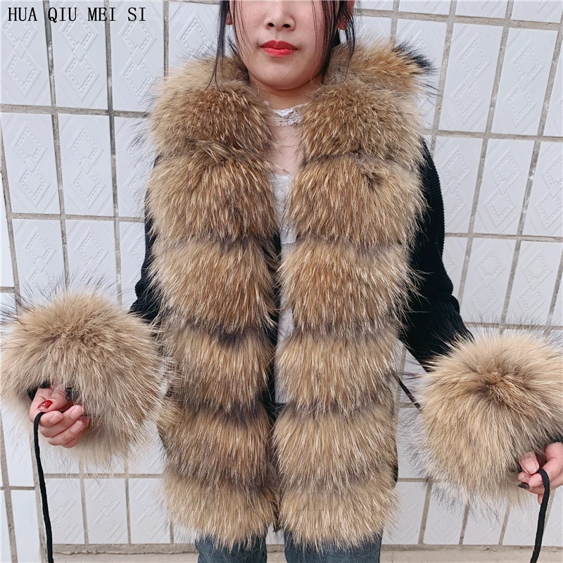 HU QIU MEI SI Women Real Fox Fur Knitted Cardigan Woolen Sweater with Real Fox Fur Collar and Raccoon Fur Collar Cardigan