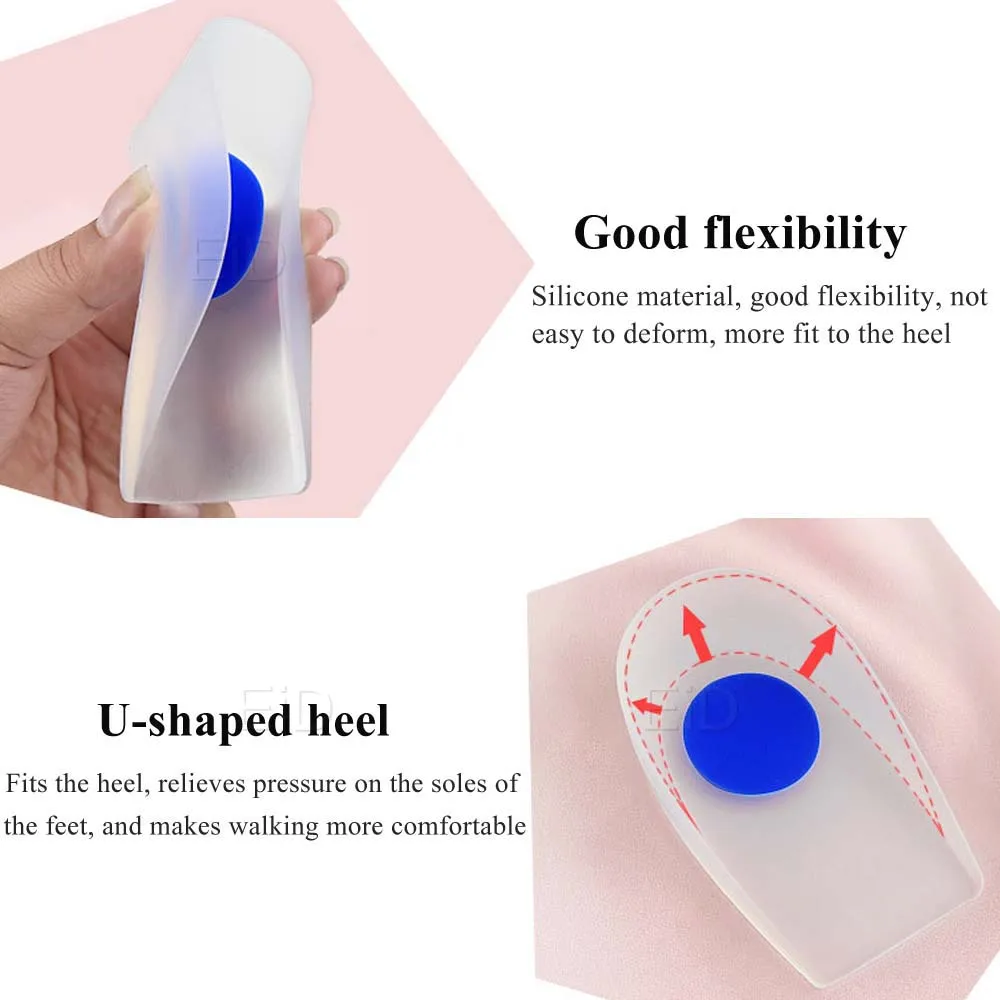 Silicone Gel Heel Pad for Plantar Fasciitis Pain Relief Shock Absorption Foot Care Insert Insole Height Increase Cushion Unisex