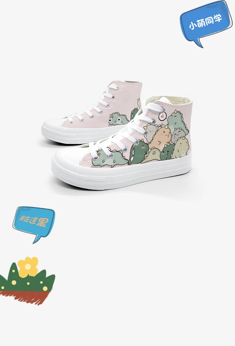 Amy and Michael Fashion Original Design Cartoon Anime Sneakers for Students Girls Hand Painted High Top Casual Canvas Shoes