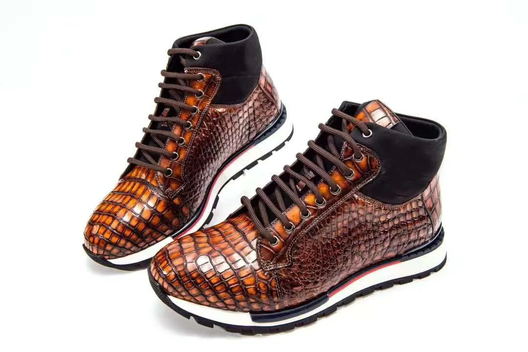 chue men crocodile boots men casual shoes male leisuire shoes men shoes brown color brush color men shoes
