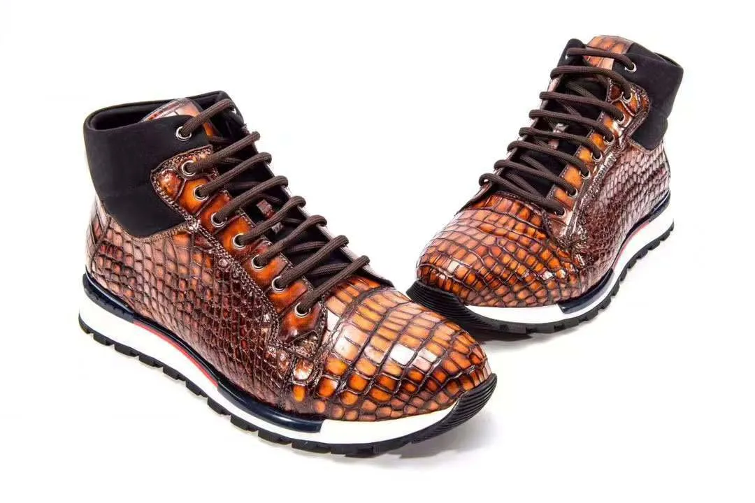 chue men crocodile boots men casual shoes male leisuire shoes men shoes brown color brush color men shoes