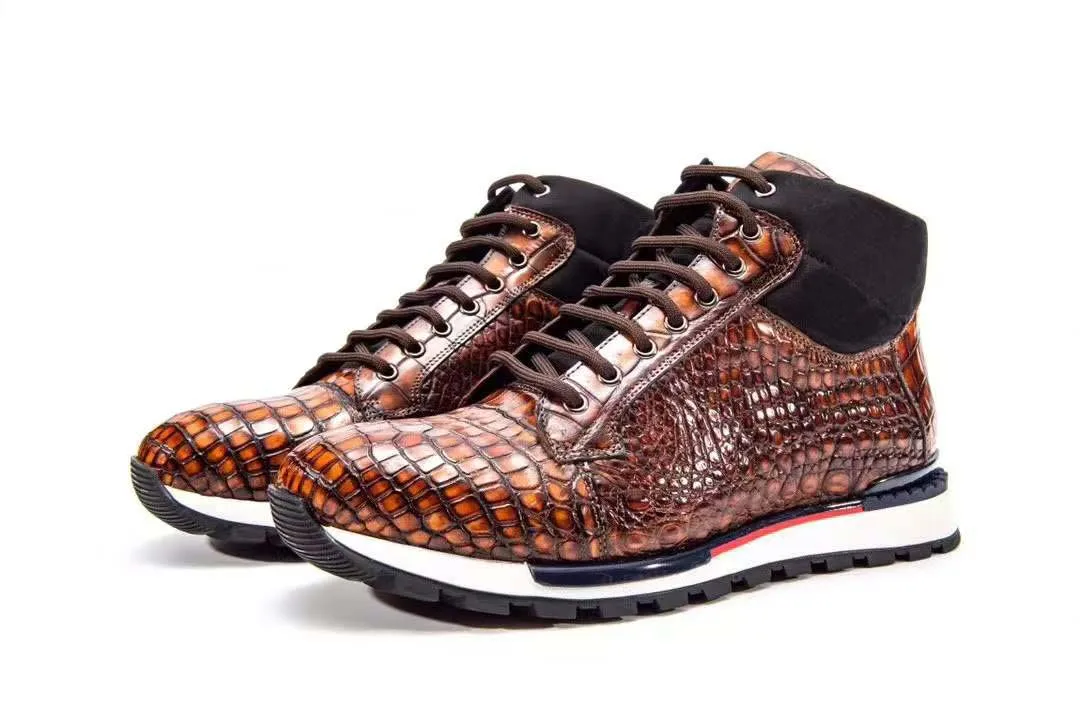 chue men crocodile boots men casual shoes male leisuire shoes men shoes brown color brush color men shoes