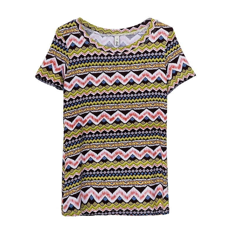 Soft Elastic Viscose Summer Women T-Shirt Polka Dot Print Short Sleeve O-Neck Boho Tees Top M30167