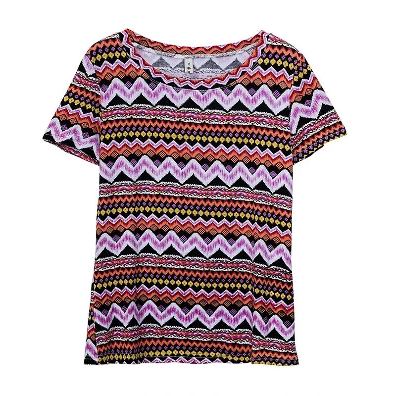 Soft Elastic Viscose Summer Women T-Shirt Polka Dot Print Short Sleeve O-Neck Boho Tees Top M30167