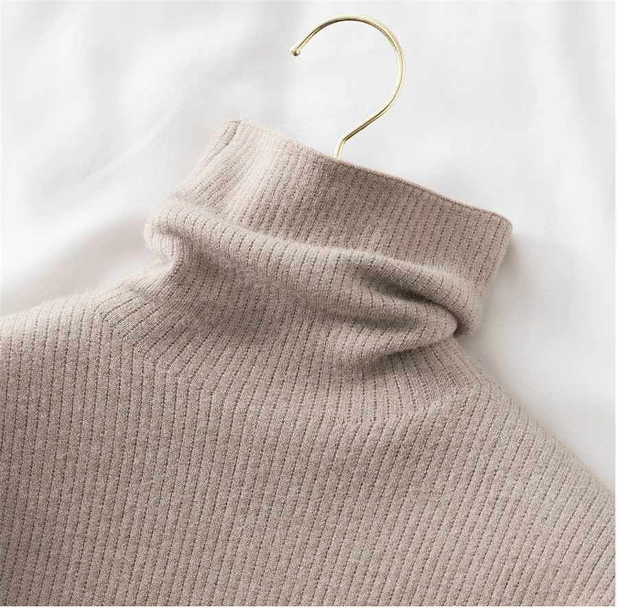 High-Quality Winter Plus Velvet Turtleneck Sweater Women Warm Slim Long Sleeve Elastic Knitted Pullovers Korean Knitwear Sweater