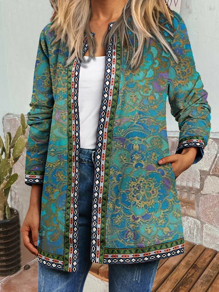 Y2K Autumn Winter Vintage Ethnic Style Cardigan Long Sleeve Printed Jackets Ladies Loose Outerwear Coat Harajuku Chic Tops Women