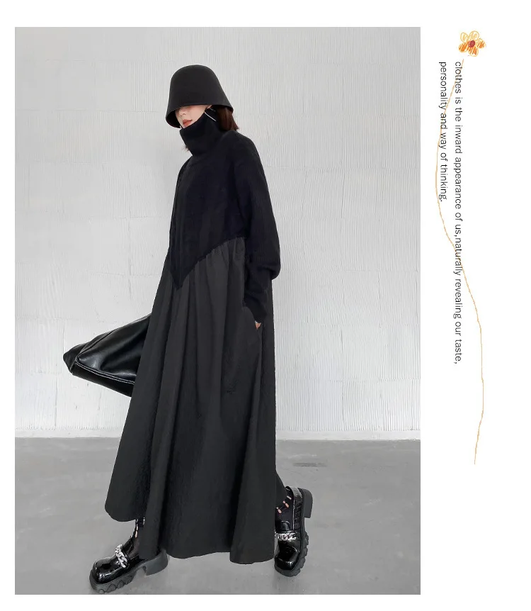 Amax luluE 2024 Winter Women Fashion Loose Knitted Turtleneck Casual Dresses Ladies Luxury Elegant Vintage Cotton Black Vestidos