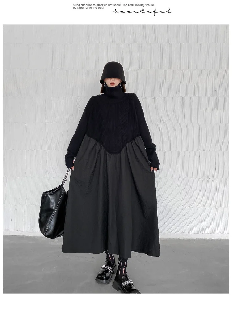 Amax luluE 2024 Winter Women Fashion Loose Knitted Turtleneck Casual Dresses Ladies Luxury Elegant Vintage Cotton Black Vestidos