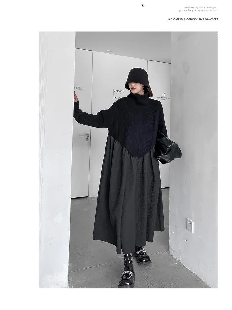 Amax luluE 2024 Winter Women Fashion Loose Knitted Turtleneck Casual Dresses Ladies Luxury Elegant Vintage Cotton Black Vestidos