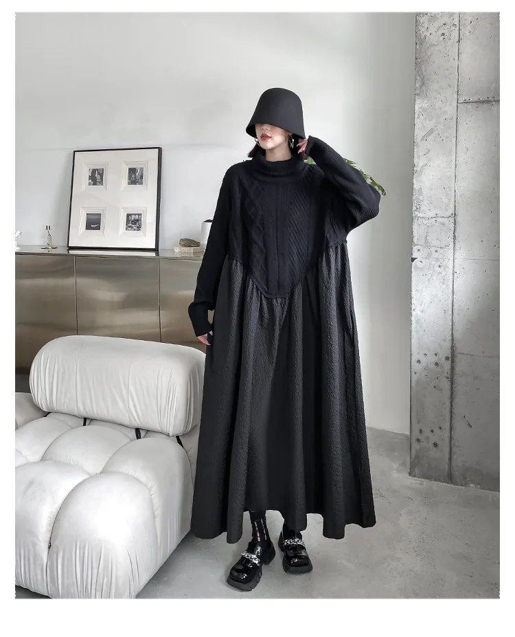 Amax luluE 2024 Winter Women Fashion Loose Knitted Turtleneck Casual Dresses Ladies Luxury Elegant Vintage Cotton Black Vestidos