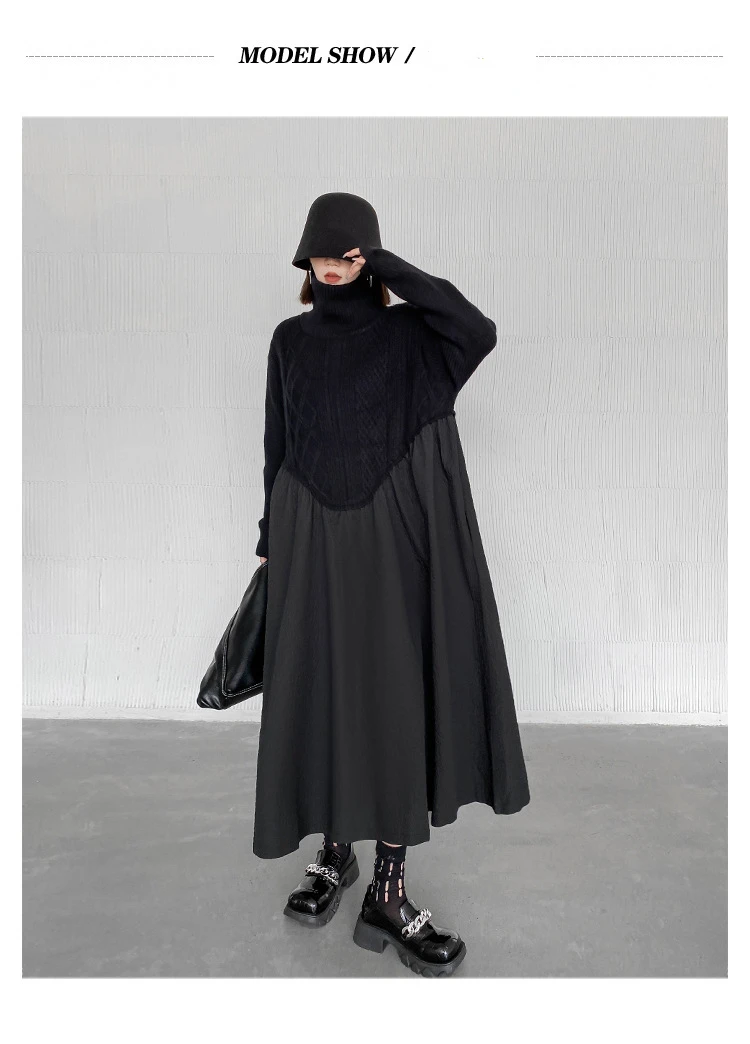 Amax luluE 2024 Winter Women Fashion Loose Knitted Turtleneck Casual Dresses Ladies Luxury Elegant Vintage Cotton Black Vestidos