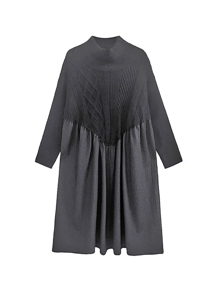 Amax luluE 2024 Winter Women Fashion Loose Knitted Turtleneck Casual Dresses Ladies Luxury Elegant Vintage Cotton Black Vestidos