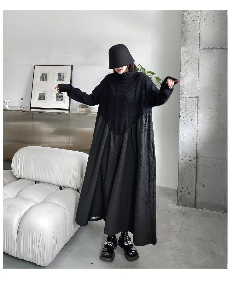 Amax luluE 2024 Winter Women Fashion Loose Knitted Turtleneck Casual Dresses Ladies Luxury Elegant Vintage Cotton Black Vestidos